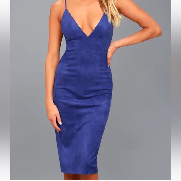 Royal Blue Suede Bodycon Midi Dress, xs - Picture 2 of 4